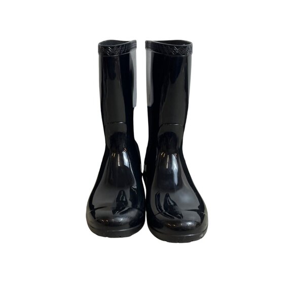 UGG Women's Shiny Black Rubber Signature Logo Sienna Rain Boots Sz 7 - Picture 3 of 14